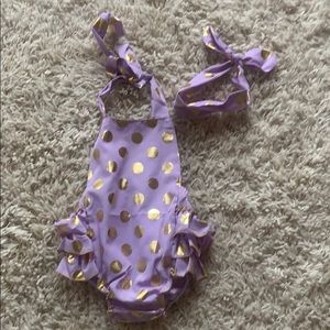 Baby girls ruffled polka dot romper/headband  NWOT
